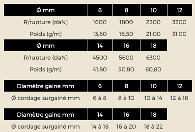 Caractéristiques SURGAINE DYNEEMA© 32 FUSEAUX