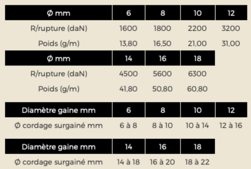 Caractéristiques SURGAINE DYNEEMA© 32 FUSEAUX